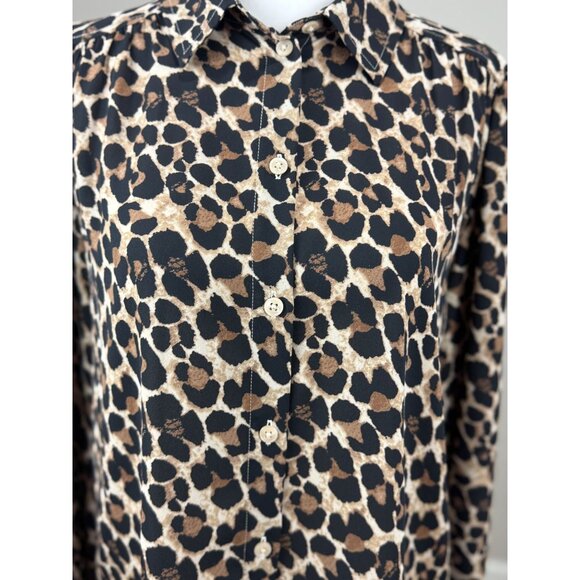 Ann Taylor Womens S Long Sleeve Chic Blouse Leopard Animal Print Black Brown - Picture 7 of 10